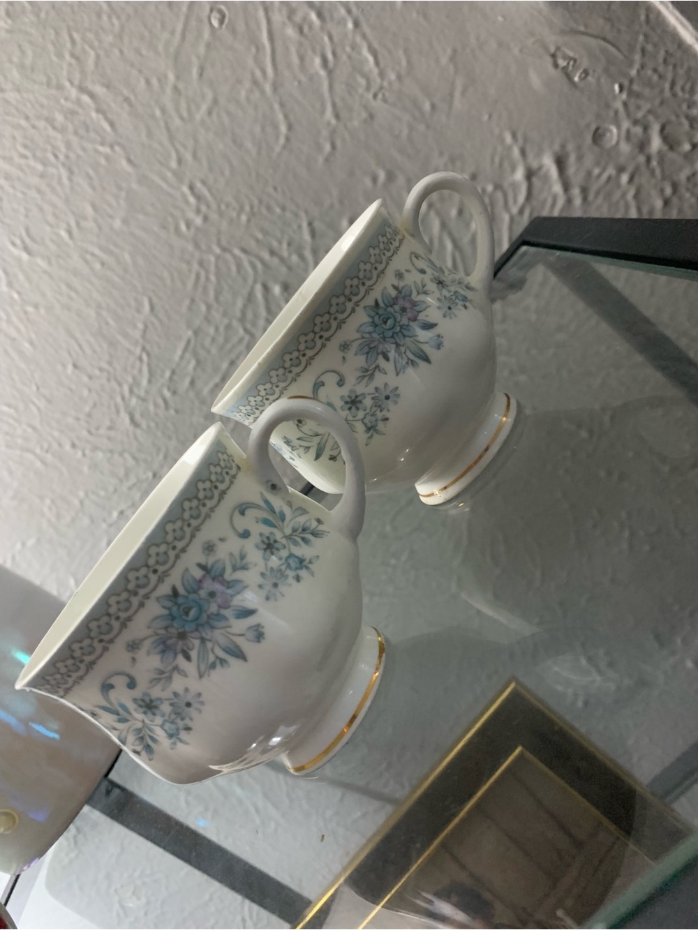 Delicate Blue Floral Porcelain Mug with Gold Trim